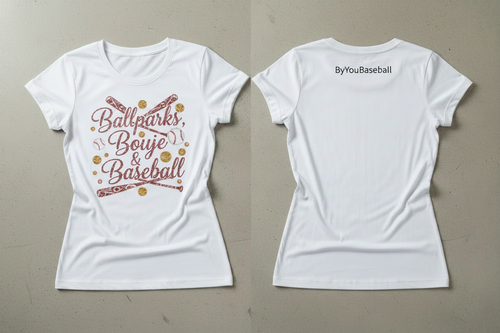 Ballparks Boujee Baseball Glam Sparkle tee front and back view