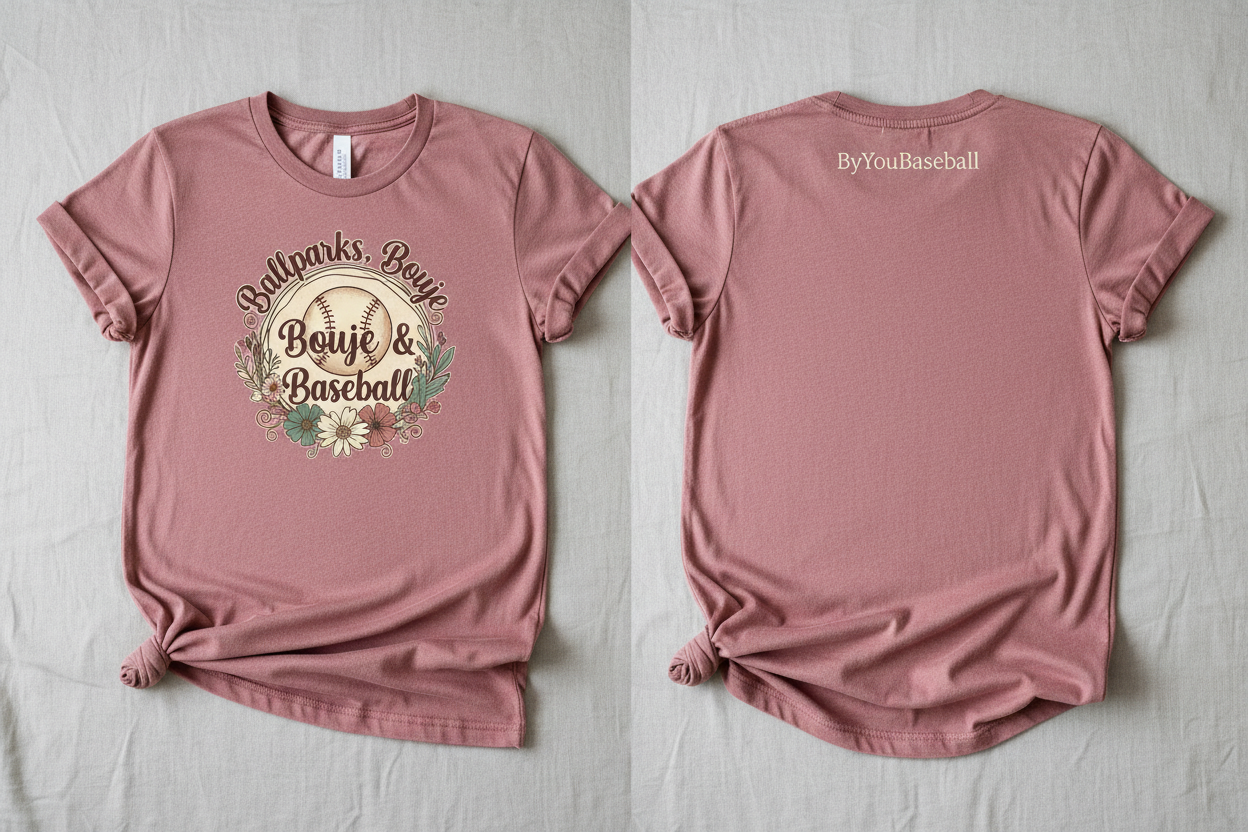 Ballparks Boujee Baseball Boho Chic tee front and back view