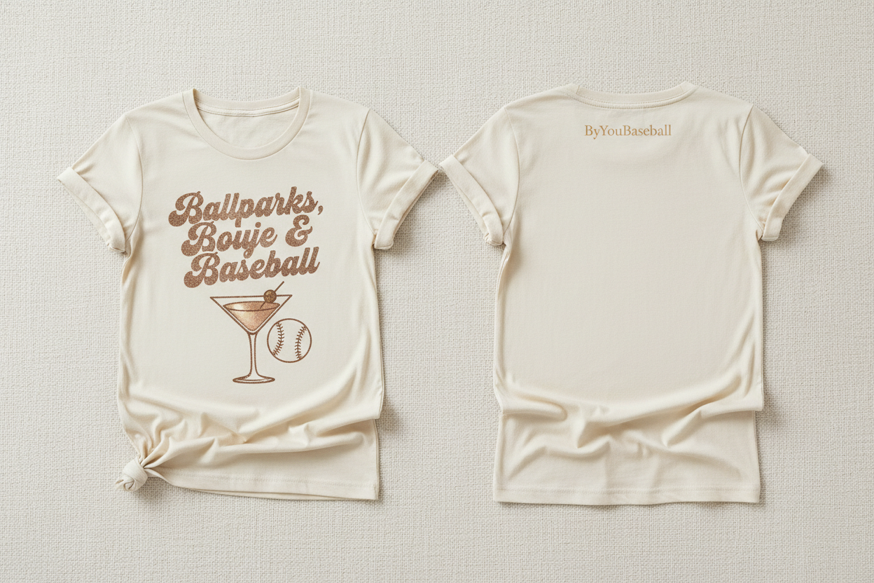 Ballparks Boujee Baseball Retro Glam tee front and back view